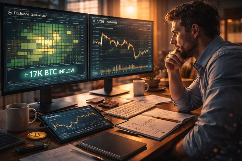 17K Bitcoin Inflows to Exchanges Raise Alarm—Will BTC’s Sell-Off Deepen? - Bitcoin news banner image